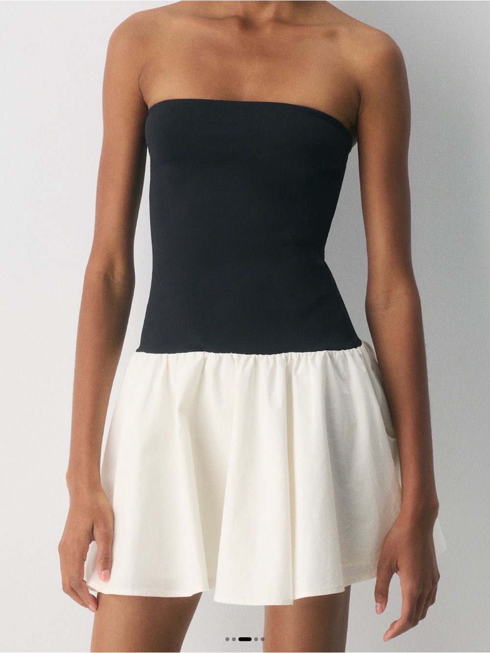 Commense Black Strapless Dress with Cream Skirt